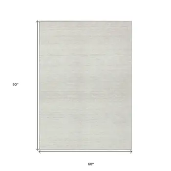 5' X 8' Ivory And Beige Striped Washable Indoor Outdoor Area Rug