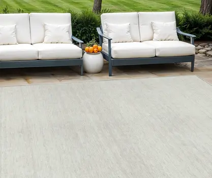 9' X 12' Ivory And Beige Striped Washable Indoor Outdoor Area Rug