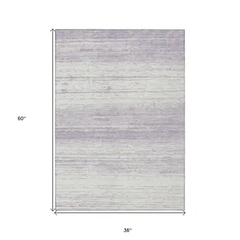 3' X 5' Lavender And Ivory Striped Washable Indoor Outdoor Area Rug