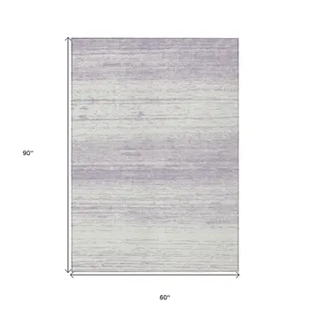 5' X 8' Lavender And Ivory Striped Washable Indoor Outdoor Area Rug