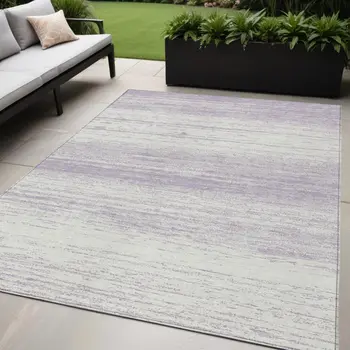 5' X 8' Lavender And Ivory Striped Washable Indoor Outdoor Area Rug