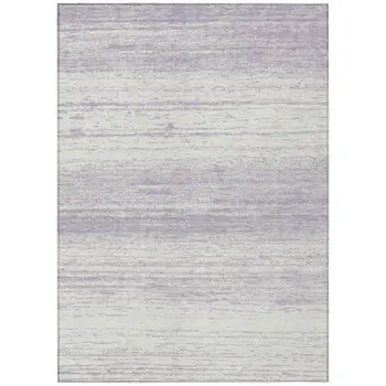 5' X 8' Lavender And Ivory Striped Washable Indoor Outdoor Area Rug