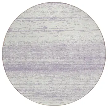 8' Lavender And Ivory Round Striped Washable Indoor Outdoor Area Rug