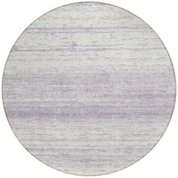 8' Lavender And Ivory Round Striped Washable Indoor Outdoor Area Rug
