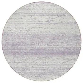 8' Lavender And Ivory Round Striped Washable Indoor Outdoor Area Rug