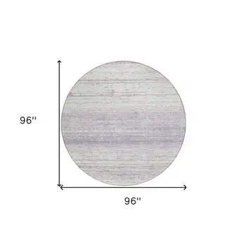 8' Lavender And Ivory Round Striped Washable Indoor Outdoor Area Rug