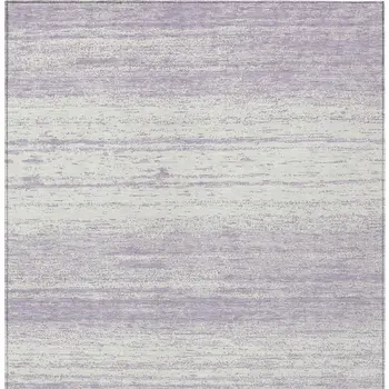 9' X 12' Lavender And Ivory Striped Washable Indoor Outdoor Area Rug