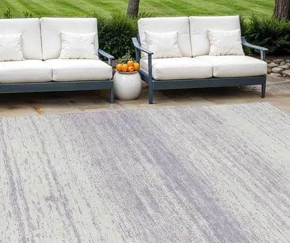 9' X 12' Lavender And Ivory Striped Washable Indoor Outdoor Area Rug