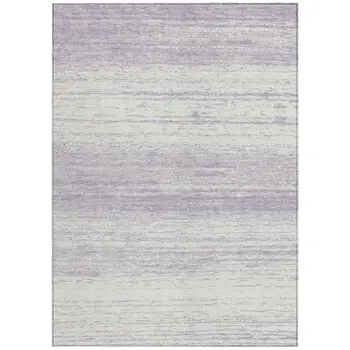 10' X 14' Lavender And Ivory Striped Washable Indoor Outdoor Area Rug