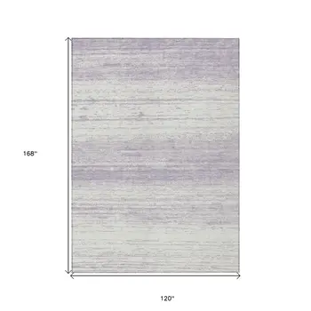 10' X 14' Lavender And Ivory Striped Washable Indoor Outdoor Area Rug