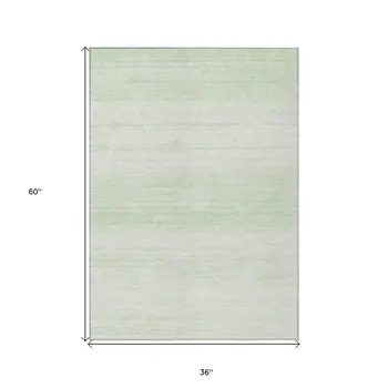 3' X 5' Mint Green And Ivory Striped Washable Indoor Outdoor Area Rug