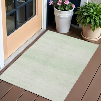 3' X 5' Mint Green And Ivory Striped Washable Indoor Outdoor Area Rug