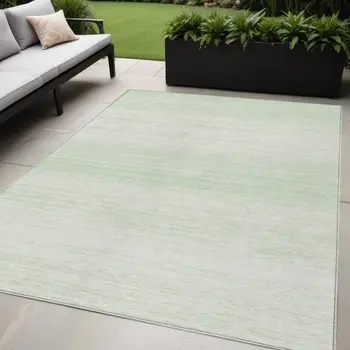 5' X 8' Mint Green And Ivory Striped Washable Indoor Outdoor Area Rug