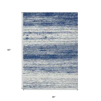 3' X 5' Navy Blue And Ivory Striped Washable Indoor Outdoor Area Rug