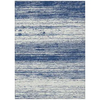 3' X 5' Navy Blue And Ivory Striped Washable Indoor Outdoor Area Rug