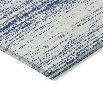 8' X 10' Navy Blue And Ivory Striped Washable Indoor Outdoor Area Rug