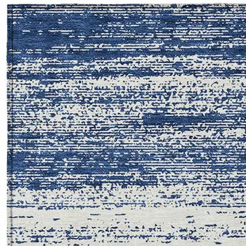 9' X 12' Navy Blue And Ivory Striped Washable Indoor Outdoor Area Rug