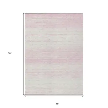 3' X 5' Pink And Ivory Striped Washable Indoor Outdoor Area Rug