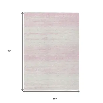 5' X 8' Pink And Ivory Striped Washable Indoor Outdoor Area Rug
