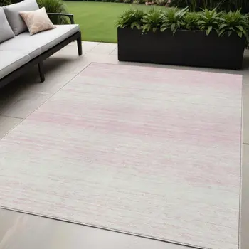 5' X 8' Pink And Ivory Striped Washable Indoor Outdoor Area Rug