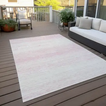 5' X 8' Pink And Ivory Striped Washable Indoor Outdoor Area Rug