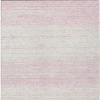 9' X 12' Pink And Ivory Striped Washable Indoor Outdoor Area Rug