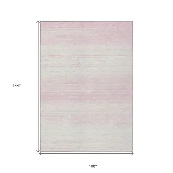 9' X 12' Pink And Ivory Striped Washable Indoor Outdoor Area Rug