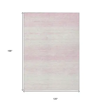10' X 14' Pink And Ivory Striped Washable Indoor Outdoor Area Rug