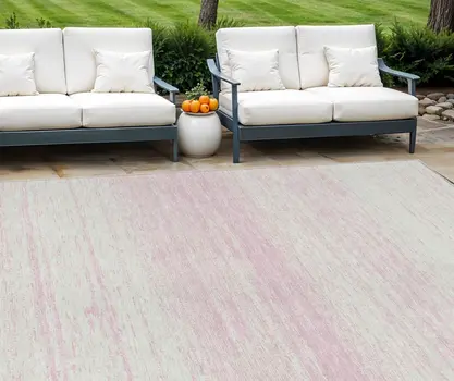 10' X 14' Pink And Ivory Striped Washable Indoor Outdoor Area Rug