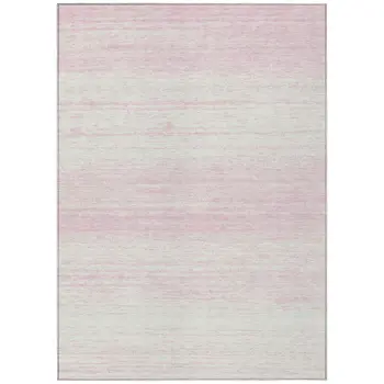 10' X 14' Pink And Ivory Striped Washable Indoor Outdoor Area Rug