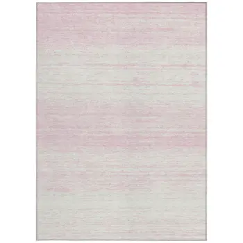 10' X 14' Pink And Ivory Striped Washable Indoor Outdoor Area Rug