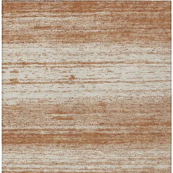 3' X 5' Orange And Beige Striped Washable Indoor Outdoor Area Rug