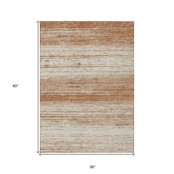 3' X 5' Orange And Beige Striped Washable Indoor Outdoor Area Rug