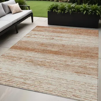 5' X 8' Orange And Beige Striped Washable Indoor Outdoor Area Rug
