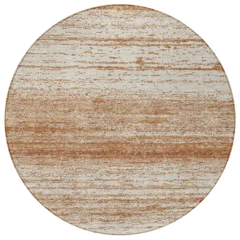 8' Orange And Beige Round Striped Washable Indoor Outdoor Area Rug
