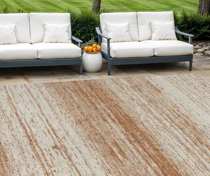8' X 10' Orange And Beige Striped Washable Indoor Outdoor Area Rug