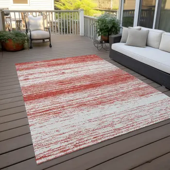 3' X 5' Red And Ivory Striped Washable Indoor Outdoor Area Rug