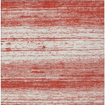 5' X 8' Red And Ivory Striped Washable Indoor Outdoor Area Rug