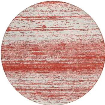 8' Red And Ivory Round Striped Washable Indoor Outdoor Area Rug