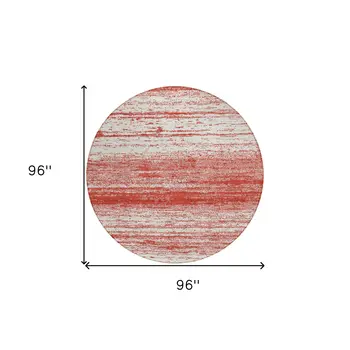8' Red And Ivory Round Striped Washable Indoor Outdoor Area Rug
