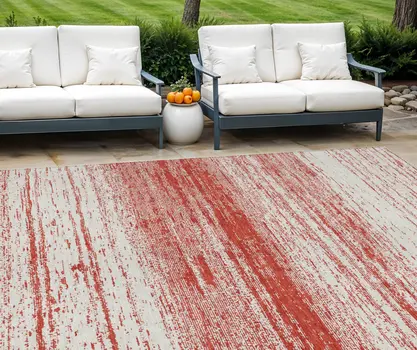 10' X 14' Red And Ivory Striped Washable Indoor Outdoor Area Rug