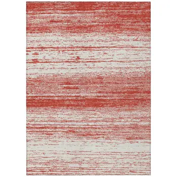 10' X 14' Red And Ivory Striped Washable Indoor Outdoor Area Rug
