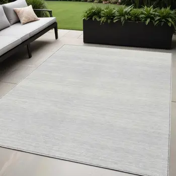 5' X 8' Silver And Gray Striped Washable Indoor Outdoor Area Rug