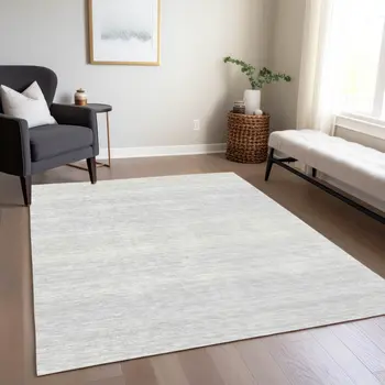 5' X 8' Silver And Gray Striped Washable Indoor Outdoor Area Rug