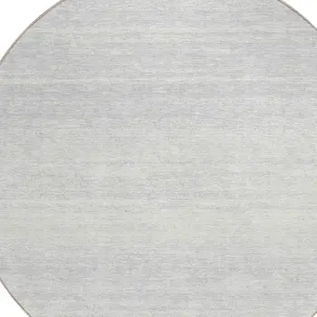 8' Silver And Gray Round Striped Washable Indoor Outdoor Area Rug