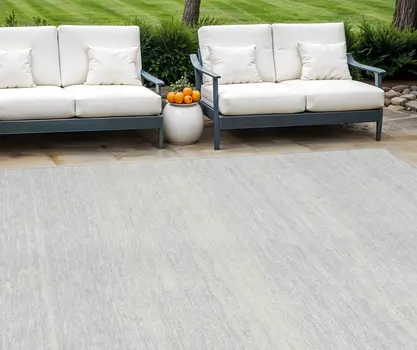 9' X 12' Silver And Gray Striped Washable Indoor Outdoor Area Rug