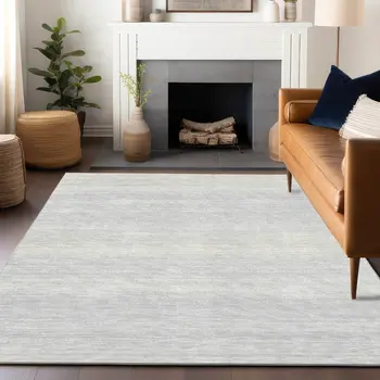10' X 14' Silver And Gray Striped Washable Indoor Outdoor Area Rug