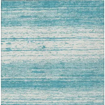 3' X 5' Teal Blue And Ivory Striped Washable Indoor Outdoor Area Rug