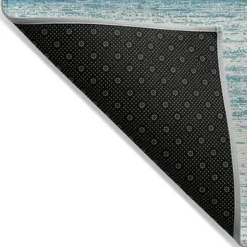 3' X 5' Teal Blue And Ivory Striped Washable Indoor Outdoor Area Rug