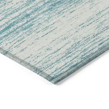 5' X 8' Teal Blue And Ivory Striped Washable Indoor Outdoor Area Rug